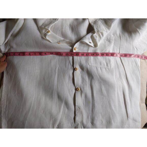 FLAX White Linen Button Down Shirt Size Medium Oversized Vintage Boho Natural - Picture 13 of 14